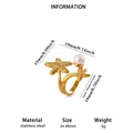 Adjustable gold stainless steel starfish ring with faux pearl, beach summer jewelry - Artificial Pearl Double Starfish Style (JZ10299) / 19x18mm Open Adjustable / Gold