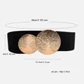 Eleganter breiter schwarzer elastischer Taillengürtel mit zwei goldfarbenen Metallscheiben - 60-80cm / Elastischer Stil Schwarz