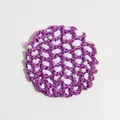 Purple crochet hairnet bun cover with elegant white pearl beads for professional use - Purple Pearl Style