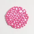 Professional pink crocheted ballet bun cover hair net with white faux pearl accents for women - Rose Pink Artificial Pearl Style