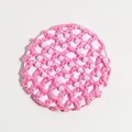 Pink crocheted hair net bun cover with elegant white faux pearl accent decorations - Pink Tone with Pearl