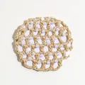 Elegant golden woven hairnet with pearls for professional buns and ballet styles - Khaki Pearl Style