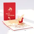 Carte de Noël 3D créative rouge avec traîneau du Père Noël et renne, dimensions 15x10 cm - Traîneau de Noël Rouge