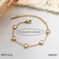 Detail view of 18K gold plated bracelet with five heart-shaped sparkling crystals - White Rhinestone Heart Style / Gold-Clear Zirconia