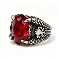 Vintage dragon claw ring for men with large red oval gemstone in titanium steel - US 7 / Red Jasper