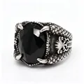 Vintage dragon claw ring with large black faceted stone in silver-toned finish - US 7 / Black Stone