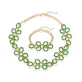 Elegant gold-tone jewelry set featuring green enamel petal links necklace and bracelet - Necklace and Bracelet Set