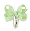 Cute light green grosgrain ribbon bow hair clip with fabric wrapped BB metal base - Mint Green