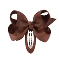 Elegant brown grosgrain ribbon bow hair clip with fabric wrapped metal BB clip - Dark Coffee