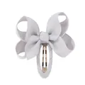 Handmade light grey grosgrain ribbon bow hair clip with matching fabric wrapped BB clip - Silver Gray