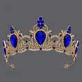 Elegante barokke bruidstiara van goudlegering met koningsblauwe strass-stenen in druppelvorm - Luxe En Veelzijdige Kroon Ts-j3364gblue