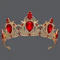 Elegante gouden barokke bruidstiara met grote rode druppelstenen en witte kristallen - Opvallende Rode Kroon Ts-j3364gred
