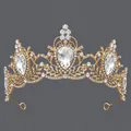 Elegante vintage barokke gouden bruidstiara met fonkelende peervormige strassteentjes - Luxe Gouden Kroon Ts-j3364g