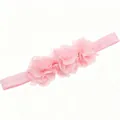 Soft elastic pink baby headband featuring three layered chiffon flowers for infants - 3 Flowers Pink