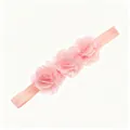 Charming pink elastic headband for babies featuring three elegant chiffon flowers - 3 Flowers Ivory