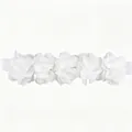 White elastic baby headband with five handmade chiffon flowers for children and infants - 5 Flowers White