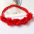 Red chiffon flower elastic headband hair accessory for baby girls and toddlers - 5 Flowers Red