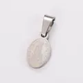 Detail view of a silver stainless steel oval pendant with Our Lady of Fatima engraving. - Small Size (AML035151) / Steel