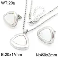 Hochwertiges Edelstahl Schmuckset mit dreieckigem Muschel- und Diamantanhänger Silber - Halskette Ohrring Set (KS222166-GC) / Stahlfarben