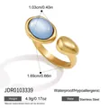 Gold-plated stainless steel open ring with blue oval stone and teardrop accent - Sky Blue Oval Gemstone Open Ring (JDR0103339)