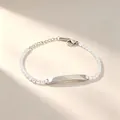 Close-up of stainless steel tennis bracelet with sparkling zirconia and engravable bar - Round White Rhinestone Style (A635-爪锆-手链) / Silver