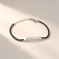 Elegant stainless steel tennis bracelet with black zircons and engravable ID plate detail - Round Black Rhinestone Style (A635-爪锆-手链) / Silver
