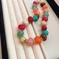 Detailed macro view of vibrant summer multi-color beaded necklace with gold accents. - Gold-Multicolor (75#)