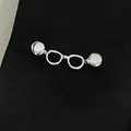 Minimalist silver-tone glasses shaped brooch pin accessory for suit lapel and glasses holder - 01 White K 10453