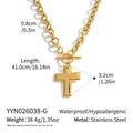 Detailed measurements of the golden stainless steel cross pendant necklace with OT clasp - Gold Style (YYN026038-G) / Gold