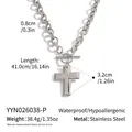 Detailed view of stainless steel cross necklace with dimensions and material specs - Silver Style (YYN026038-P) / Silver