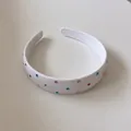 Serre-tête large en acrylique blanc avec de petits strass colorés pour femmes chic - Bord Large clouté / Blanc-Strass Multicolore