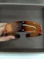 Eleganter bernsteinfarbener breiter Haarreif aus Acryl mit bunten Strasssteinen - Kaffee-Bunter Strass