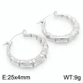 Macro view of silver bamboo-joint hoop earrings in titanium steel with measurements - Steel (KE114124-KFC)