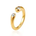 Detail view of 18K gold plated stainless steel open ring with sparkling cubic zirconia stones - White Zirconia (JZ002-4)