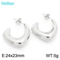 Boucles d'oreilles créoles en forme de U en acier inoxydable argenté poli pour femmes - Petit Style Géométrique (KE114647-KFC) / 24x23mm