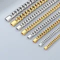 Hip hop style stainless steel Cuban link bracelets in gold and silver finishes for men - Width 10mm, Length 19cm / Gold