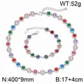 Ensemble collier et bracelet en acier inoxydable poli avec zircons ronds colorés - Style Or Multicolore (KS232452-CAJY) / Parure Collier et Bracelet