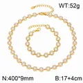 Parure élégante collier et bracelet en or avec zircons halo pour femme - Style Strass Blanc Or (KS232455-CAJY) / Parure Collier et Bracelet