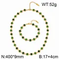 Elegant gold jewelry set featuring green zircon necklace and a matching bracelet - Gold Green Rhinestone Style (KS232456-CAJY) / Necklace and Bracelet Set