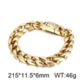 Pulsera de cadena cubana pesada de acero de titanio dorado para hombre de 11,5 mm - Estilo Dorado (KB215623-KJX)