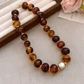 Elegant amber acrylic bead necklace with gold accents adjustable clavicle chain - Gold-Brown (80#)