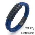 Men's double-layer blue braided microfiber leather bracelet with black metallic spacers - Techwear Industrial Style (KB214754-SJ) / Blue With Black Clasp