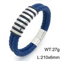 Blue braided microfiber leather bracelet for men with silver metal spacers and magnetic clasp - Techwear Industrial Style (KB214755-SJ) / Blue With Silver Bail