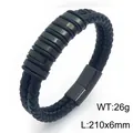 Premium braided black microfiber leather bracelet for men with layered metal spacer beads - Techwear Industrial Style (KB214756-SJ) / Black With Black Clasp