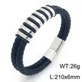 Stylish men's double-layer black braided leather bracelet featuring silver spacers - Techwear Industrial Style (KB214757-SJ) / Black With Silver Clasp