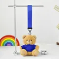 Cute brown teddy bear plush keychain featuring a blue shirt and matching blue lanyard strap - Bear with Blue T-Shirt / Standard Type
