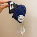 Fermaglio per capelli stile etnico con fiocco blu e nappe argentate - 32# Pinza Campanellino con Nappa Blu Notte / Blu