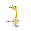 Piercing para el ombligo de acero inoxidable dorado con colgante de flor de circón blanco - Estilo Patrón Flor de Seis Pétalos (2672-5#) / Dorado