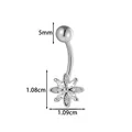 Piercing para ombligo de acero inoxidable con un colgante de flor de cristal brillante - Estilo Patrón Flor de Seis Pétalos (2672-5#) / Plateado