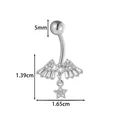 Piercing de ombligo en acero inoxidable con piedra de corazón y diseño de alas de ángel - Estilo Alas ángel Estrella Corazón (2672-6#) / Plateado